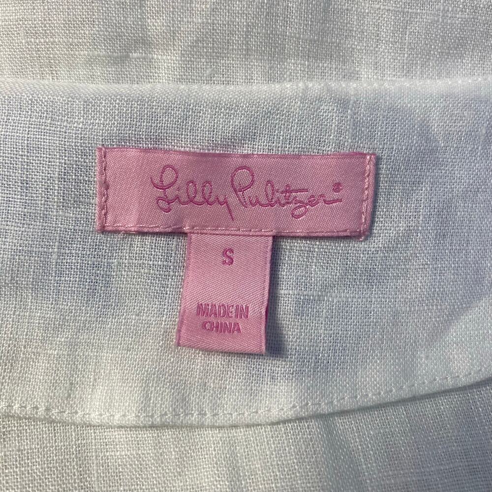 Lilly Pulitzer Amelia Island White Blue Linen Tunic Top Size Small Coastal - Picture 2 of 9